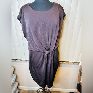 Halston Heritage Twist Front Boat Neck Drape Short Sleeve Dress Brown Size XL